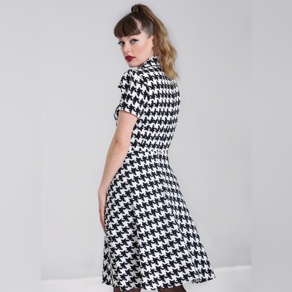Hell Bunny Black & White Houndstooth Blake Mid Dress - Size S - NEW - Picture 4 of 15